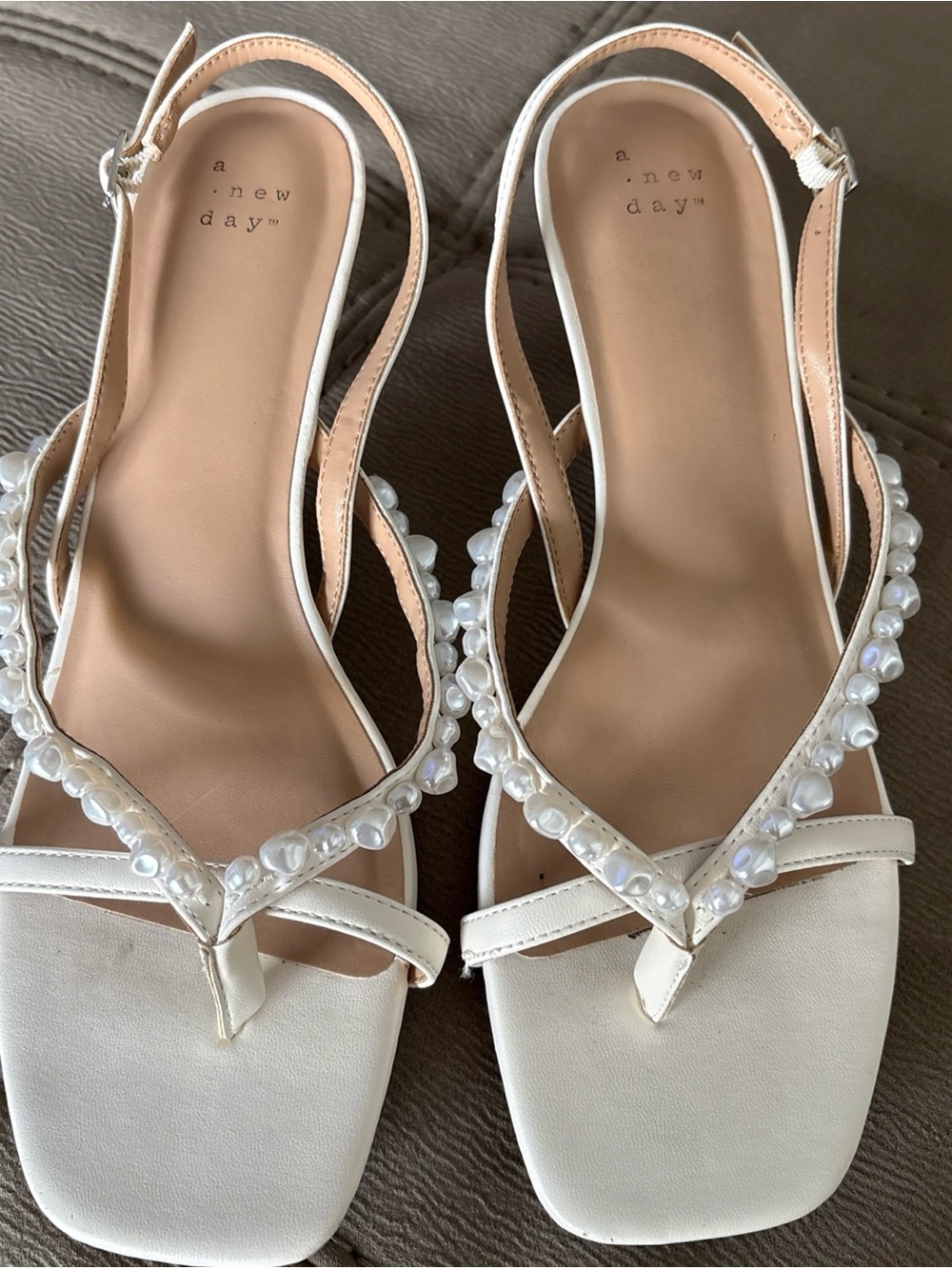 a new day White Pearl-Trim Slingback Sandals size 10